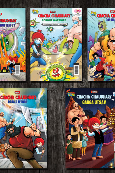 New Comics in English (Set of 5 Comics) : Chacha Chaudhary Raka's Terror | Chacha Chaudhary Dangerous Butterfly | Chacha Chaudhary Goran's Attack | Chacha Chaudhary Corona Warriors | Chacha Chaudhary and Ganga Utsav Original Artwork by Diamond Toons-0