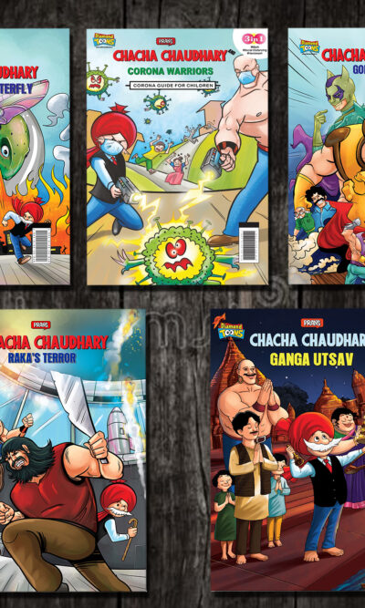 New Comics in English (Set of 5 Comics) : Chacha Chaudhary Raka's Terror | Chacha Chaudhary Dangerous Butterfly | Chacha Chaudhary Goran's Attack | Chacha Chaudhary Corona Warriors | Chacha Chaudhary and Ganga Utsav Original Artwork by Diamond Toons-0