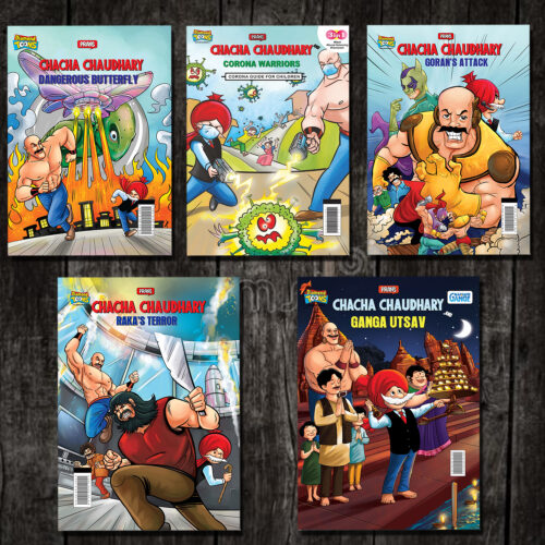 New Comics In English (Set Of 5 Comics) : Chacha Chaudhary Raka'S Terror | Chacha Chaudhary Dangerous Butterfly | Chacha Chaudhary Goran'S Attack | Chacha Chaudhary Corona Warriors | Chacha Chaudhary And Ganga Utsav Original Artwork By Diamond Toons-0