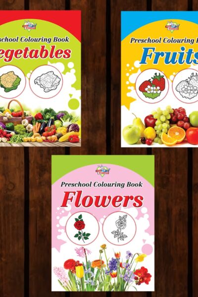 Preschool Colouring Books for Kids (Set of 3 Books) Copy Colouring Books | Vegetables | Fruits | Flowers-0