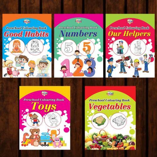 Preschool Colouring Books For Kids (Set Of 5 Books) Copy Colouring Books | Good Habits | Numbers | Helpers | Toys | Vegetables-0