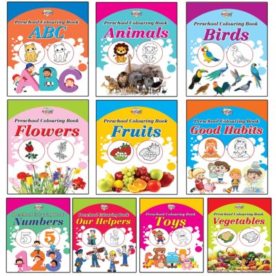 Preschool Colouring Books for Kids (Set of 10 Books) Copy Colouring Books | ABC | Animals | Birds | Flowers | Fruits | Good Habits | Numbers | Helpers | Toys | Vegetables-0