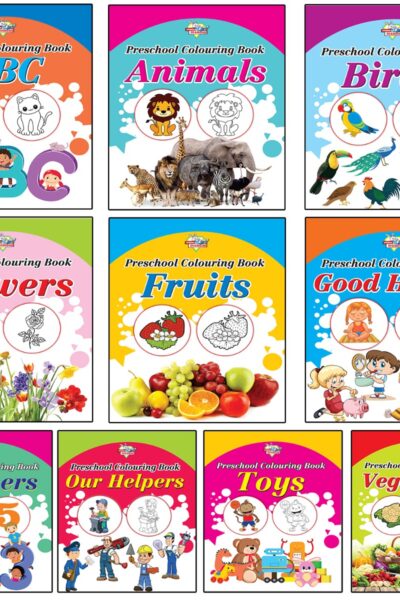 Preschool Colouring Books for Kids (Set of 10 Books) Copy Colouring Books | ABC | Animals | Birds | Flowers | Fruits | Good Habits | Numbers | Helpers | Toys | Vegetables-0