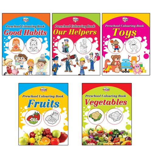 Preschool Colouring Books For Kids (Set Of 5 Books) Copy Colouring Books | Good Habits | Helpers | Toys | Fruits | Vegetables-0