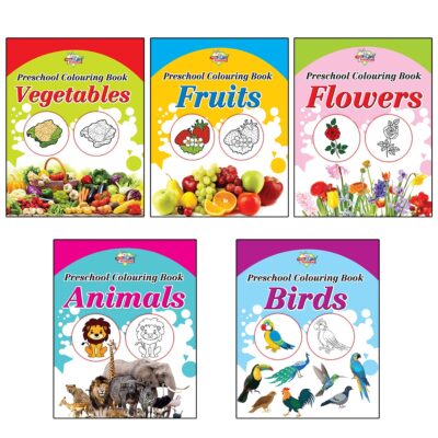 Preschool Colouring Books for Kids (Set of 5 Books) Copy Colouring Books | Vegetables | Fruits | Flowers | Animals | Birds-0