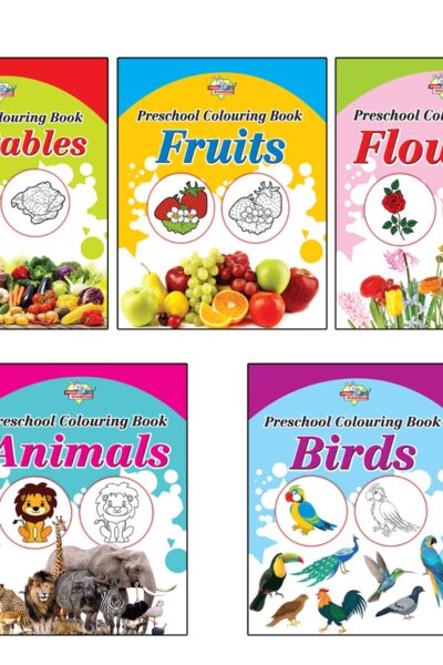 Preschool Colouring Books for Kids (Set of 5 Books) Copy Colouring Books | Vegetables | Fruits | Flowers | Animals | Birds-0