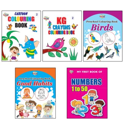 My First Book (Set of 5 Books) : Cartoon Colouring Book 2 | KG Crayons Colouring Book 2 | Birds | Good Habits | My First Book of Numbers 1-50-0