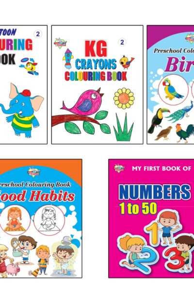 My First Book (Set of 5 Books) : Cartoon Colouring Book 2 | KG Crayons Colouring Book 2 | Birds | Good Habits | My First Book of Numbers 1-50-0