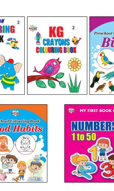 My First Book (Set of 5 Books) : Cartoon Colouring Book 2 | KG Crayons Colouring Book 2 | Birds | Good Habits | My First Book of Numbers 1-50-0