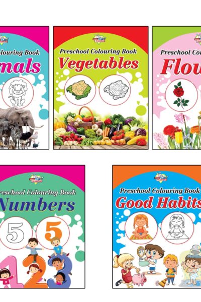 Preschool Colouring Books for Kids (Set of 5 Books) Copy Colouring Books | Animals | Vegetables | Flowers | Numbers | Good Habits-0