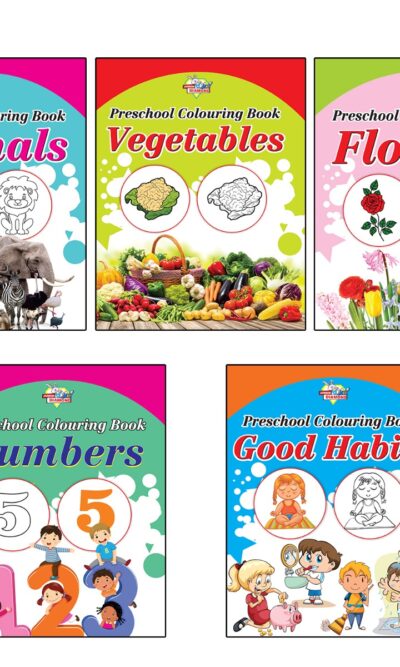 Preschool Colouring Books for Kids (Set of 5 Books) Copy Colouring Books | Animals | Vegetables | Flowers | Numbers | Good Habits-0