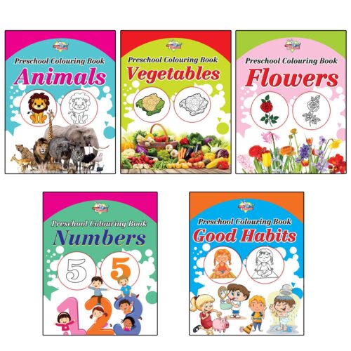 Preschool Colouring Books For Kids (Set Of 5 Books) Copy Colouring Books | Animals | Vegetables | Flowers | Numbers | Good Habits-0