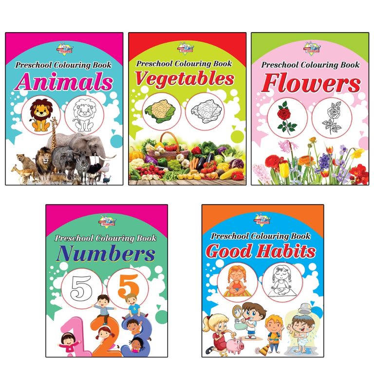 Preschool Colouring Books for Kids (Set of 5 Books) Copy Colouring Books | Animals | Vegetables | Flowers | Numbers | Good Habits-0