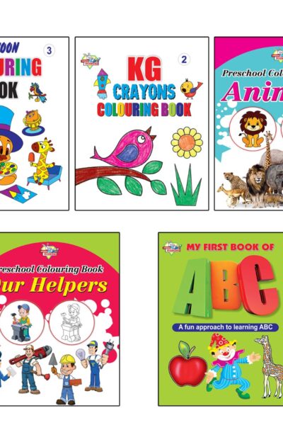 My First Book (Set of 5 Books) : Cartoon Colouring Book 3 | KG Crayons Colouring Book 2 | Animals | Helpers | My First Book of ABC-0