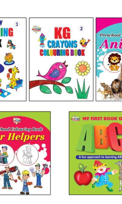 My First Book (Set of 5 Books) : Cartoon Colouring Book 3 | KG Crayons Colouring Book 2 | Animals | Helpers | My First Book of ABC-0