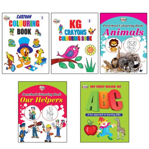 My First Book (Set Of 5 Books) : Cartoon Colouring Book 3 | Kg Crayons Colouring Book 2 | Animals | Helpers | My First Book Of Abc-0