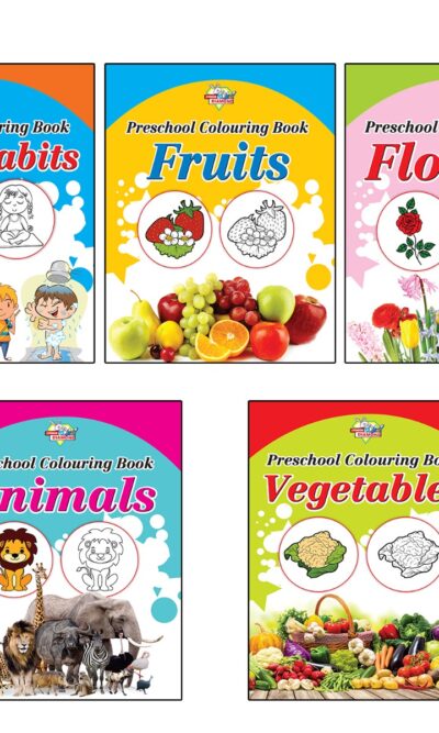 Preschool Colouring Books for Kids (Set of 5 Books) Copy Colouring Books | Good Habits | Fruits | Flowers | Animals | Vegetables-0