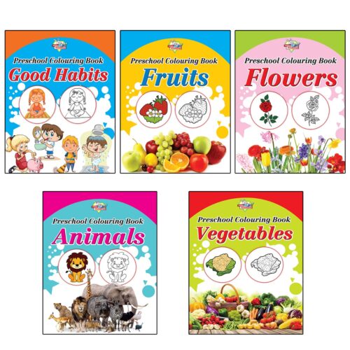 Preschool Colouring Books For Kids (Set Of 5 Books) Copy Colouring Books | Good Habits | Fruits | Flowers | Animals | Vegetables-0