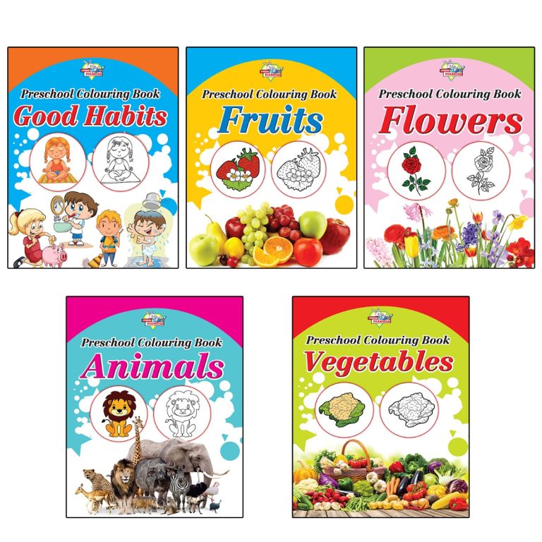 Preschool Colouring Books for Kids (Set of 5 Books) Copy Colouring Books | Good Habits | Fruits | Flowers | Animals | Vegetables-0