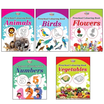 Preschool Colouring Books for Kids (Set of 5 Books) Copy Colouring Books | Animals | Birds | Flowers | Numbers | Vegetables-0