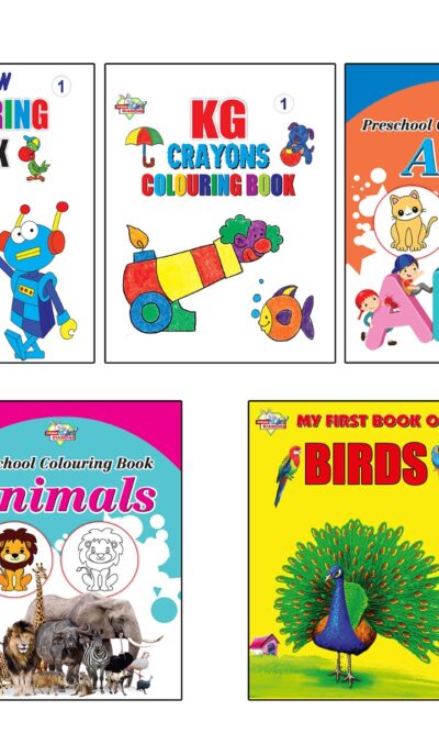 My First Book (Set of 5 Books) : Cartoon Colouring Book 1 | KG Crayons Colouring Book 1 | ABC | Animals |My First Book of Birds-0