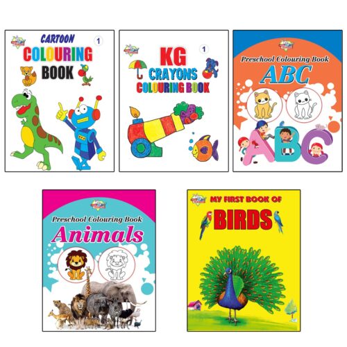 My First Book (Set Of 5 Books) : Cartoon Colouring Book 1 | Kg Crayons Colouring Book 1 | Abc | Animals |My First Book Of Birds-0