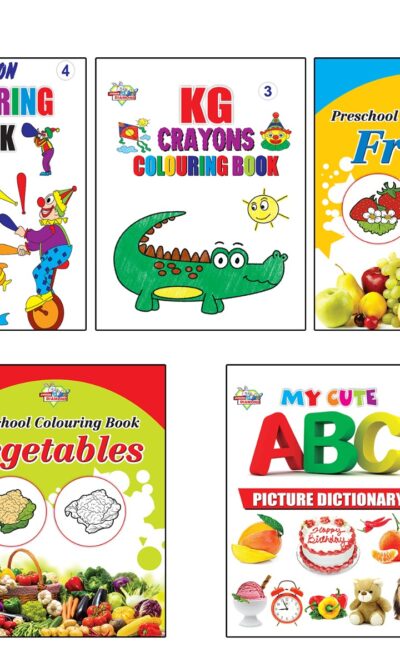 My First Book (Set of 5 Books) : Cartoon Colouring Book 4 | KG Crayons Colouring Book 3 | Fruits | Vegetables | My Cute ABC Picture Dictionary-0